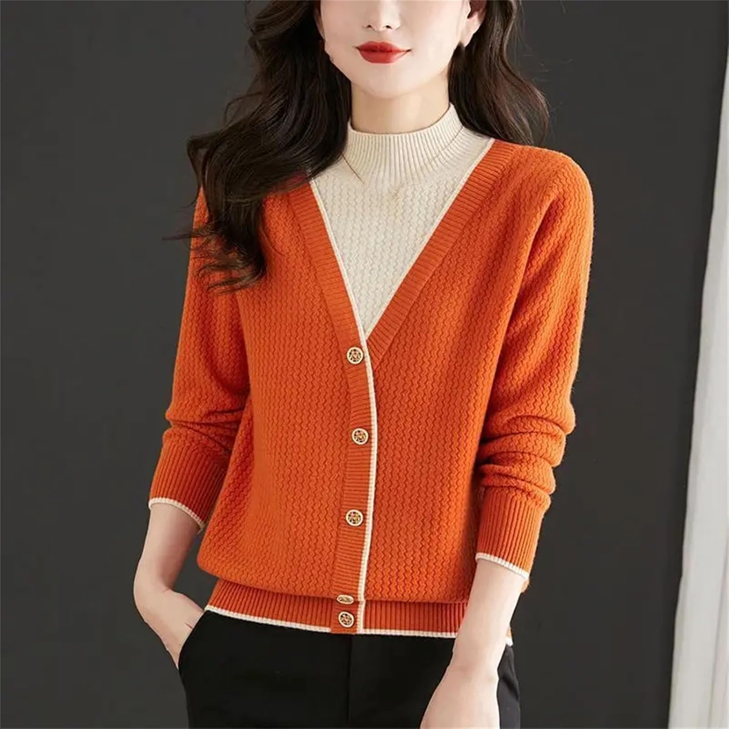 Women's Fashion Half High Collar Long Sleeve Sweater Clothes Elegant Knitwear - Image 5