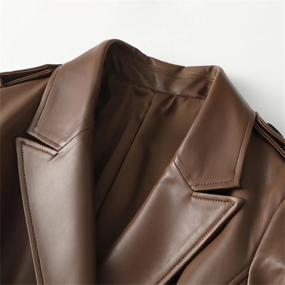 Women's Leather Trench Coat Fashion Street Genuine Leather Jacket Long Full Sleeve Women's Clothing - Image 6