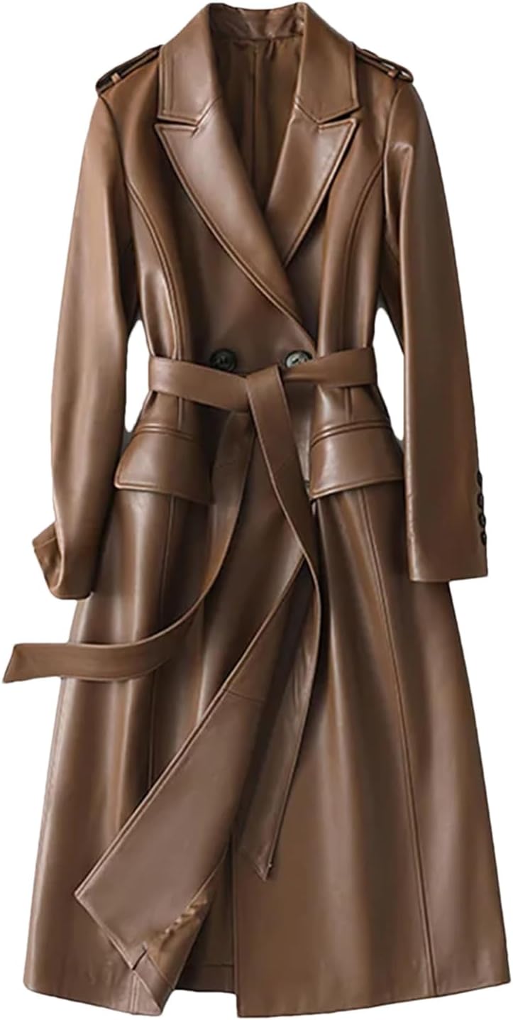 Women's Leather Trench Coat Fashion Street Genuine Leather Jacket Long Full Sleeve Women's Clothing
