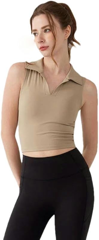 XZQYJKP Lapel Sleeveless Vest with Chest Pad Bottoming Sports Short Sleeve T-Shirt Beautiful Back Gym Clothing for Women