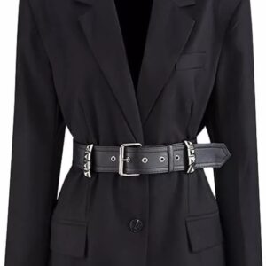 YWMLFZ Black Blazers for Women Notched Collar Long Sleeve with Sashes Solid Slim Female Fashion Clothing