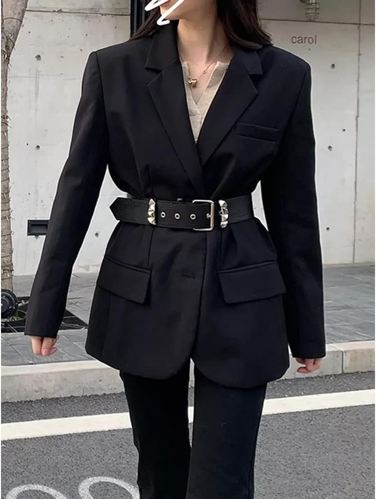 YWMLFZ Black Blazers for Women Notched Collar Long Sleeve with Sashes Solid Slim Female Fashion Clothing - Image 7