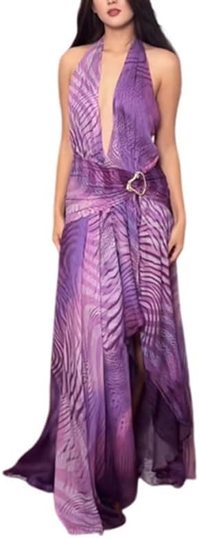 YWMLFZ Women's Clothing Tube Top Dress Fashion Sleeveless Shoulder Gradient Color Dress Long Hanging Neck Slim Fit Long Skirt